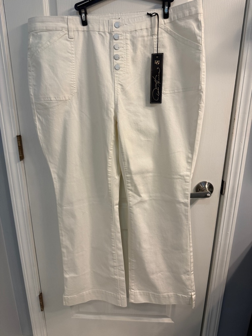 DG2 by Diane Gilman Off-White Straight Leg Faux Button-Front Pants
